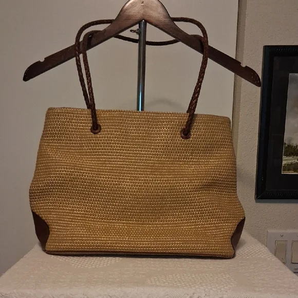 Etienne Aigner Woven Leather Tote Bag Tan Brown Vintage Classic - Picture 2 of 11